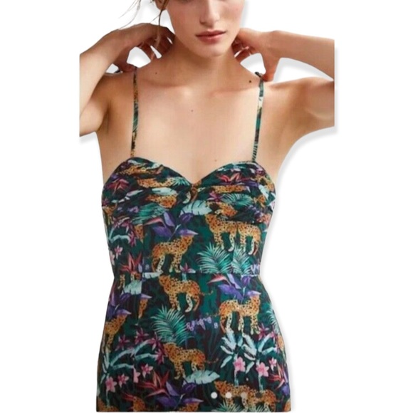 Fame & Partners x Free People Elham 2 XS Green Jungle Cheetah Floral Silky Maxi - Picture 4 of 7